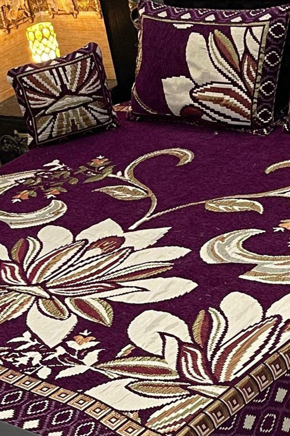 Velvet Jacquard Embroidered Double Bedsheet