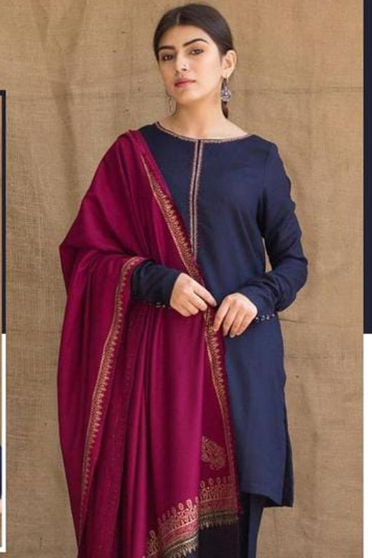 Women's Unstitched Embroidered Dhanak Suit