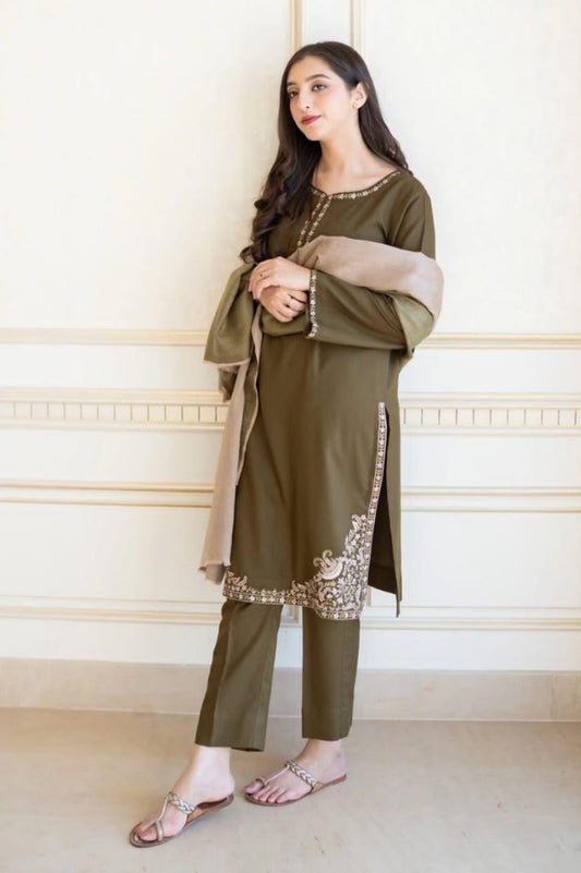 Elegant Green Suit with Embroidered Details