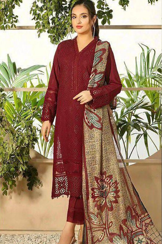 Women's Unstitched Linen Chikankari Embroidered Suit