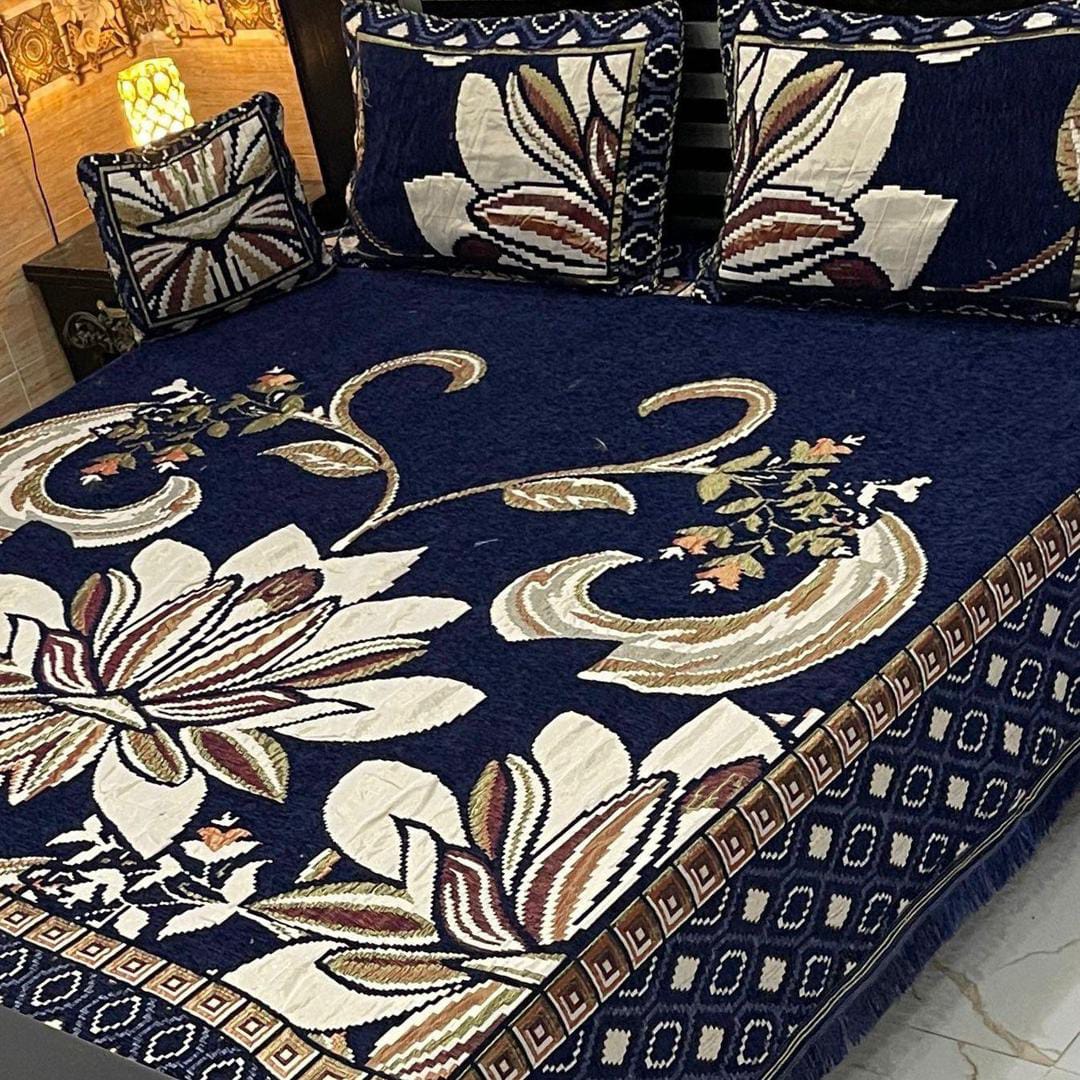 Velvet Jacquard Embroidered Double Bedsheet