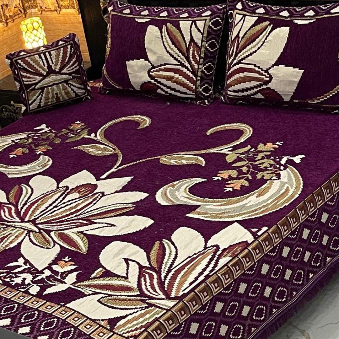 Velvet Jacquard Embroidered Double Bedsheet