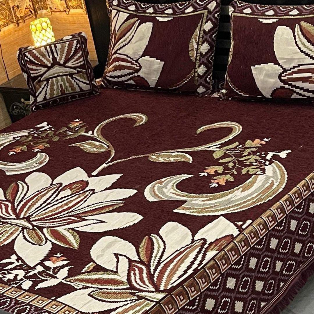 Velvet Jacquard Embroidered Double Bedsheet