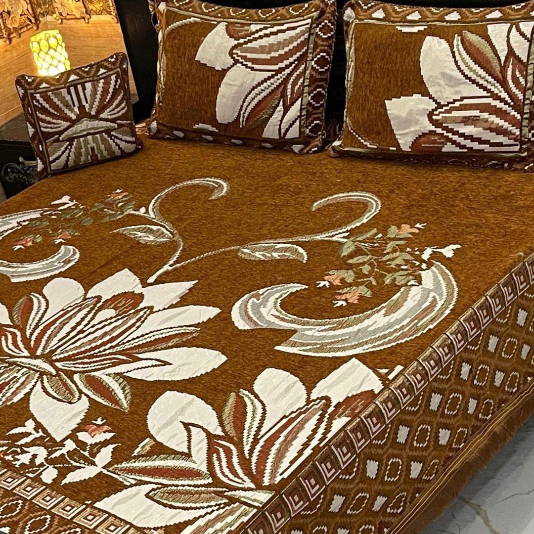 Velvet Jacquard Embroidered Double Bedsheet