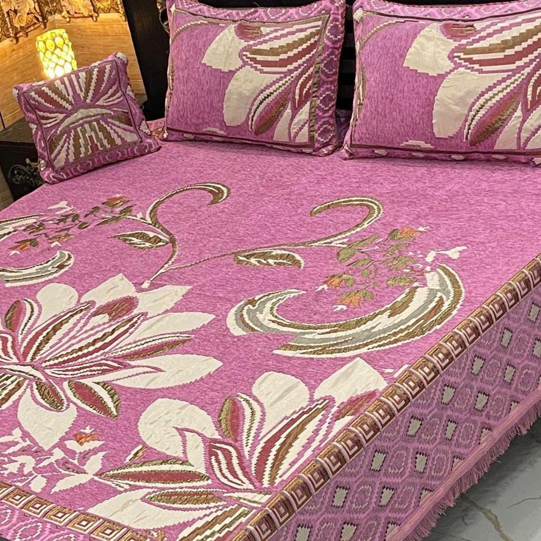 Velvet Jacquard Embroidered Double Bedsheet