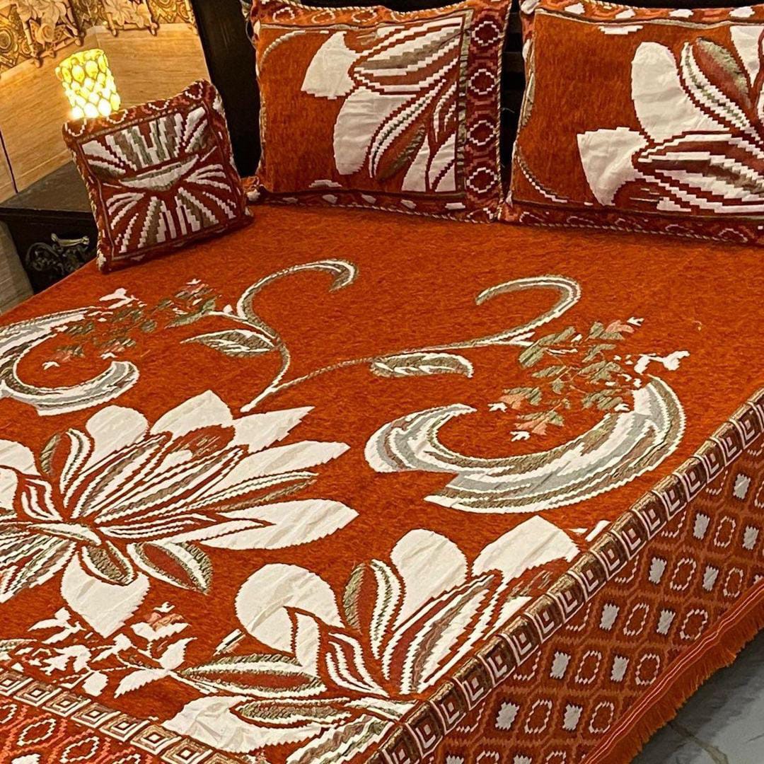 Velvet Jacquard Embroidered Double Bedsheet