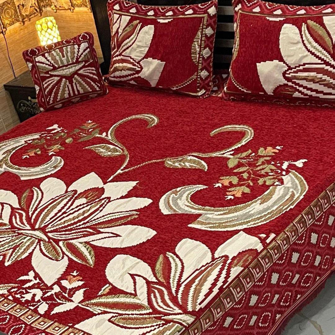 Velvet Jacquard Embroidered Double Bedsheet